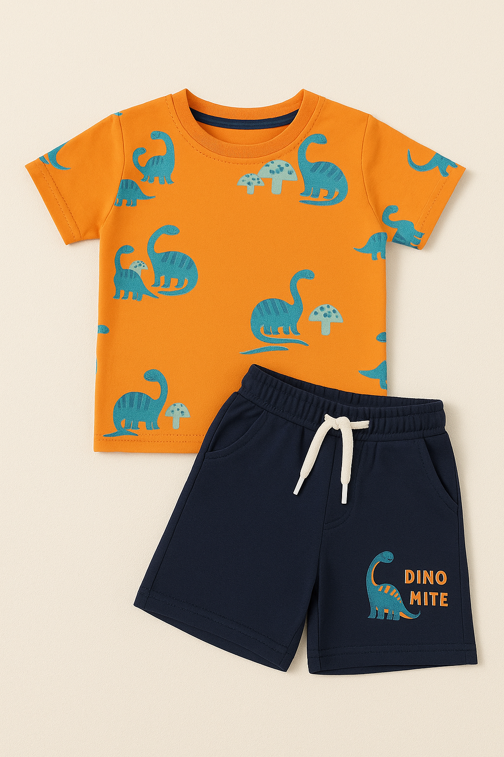 Dino-Mite Orange & Navy Dinosaur T-Shirt and Shorts Set