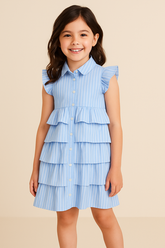 Sky Stripe Ruffle Tier Dress
