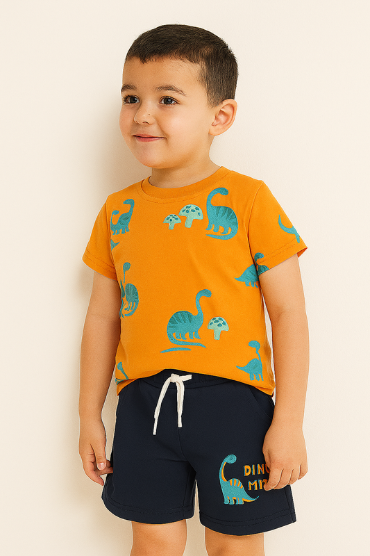 Dino-Mite Orange & Navy Dinosaur T-Shirt and Shorts Set