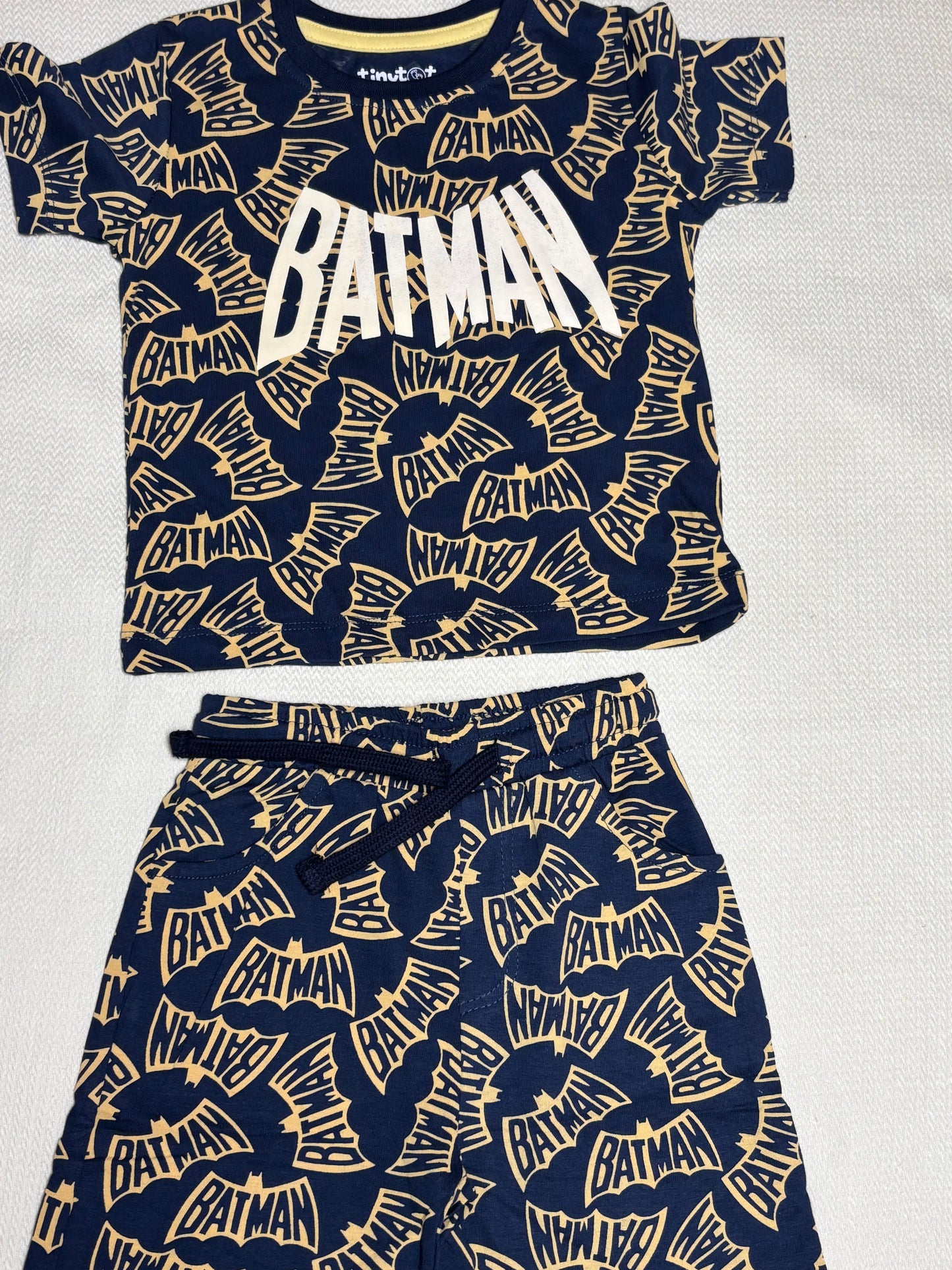 Batman Logo Print T-Shirt & Shorts Set – dark blue & yellow