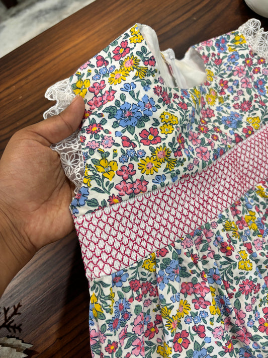 cheerful floral cotton smocked dress