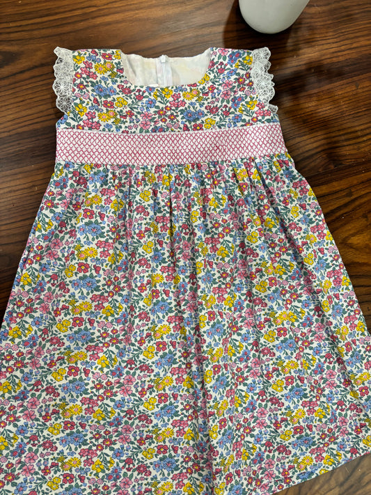 cheerful floral cotton smocked dress