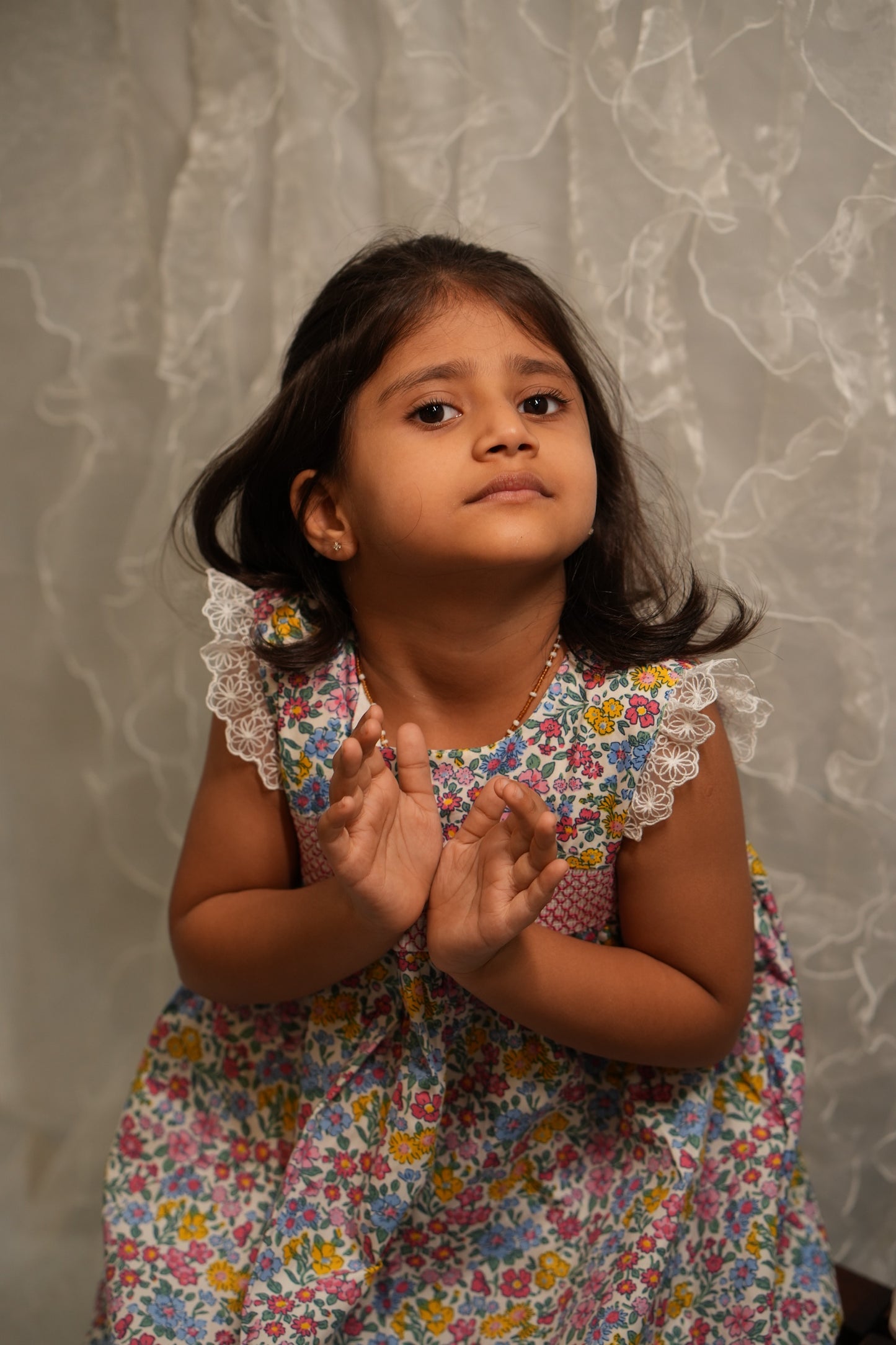 Cheerful floral cotton smocked dress