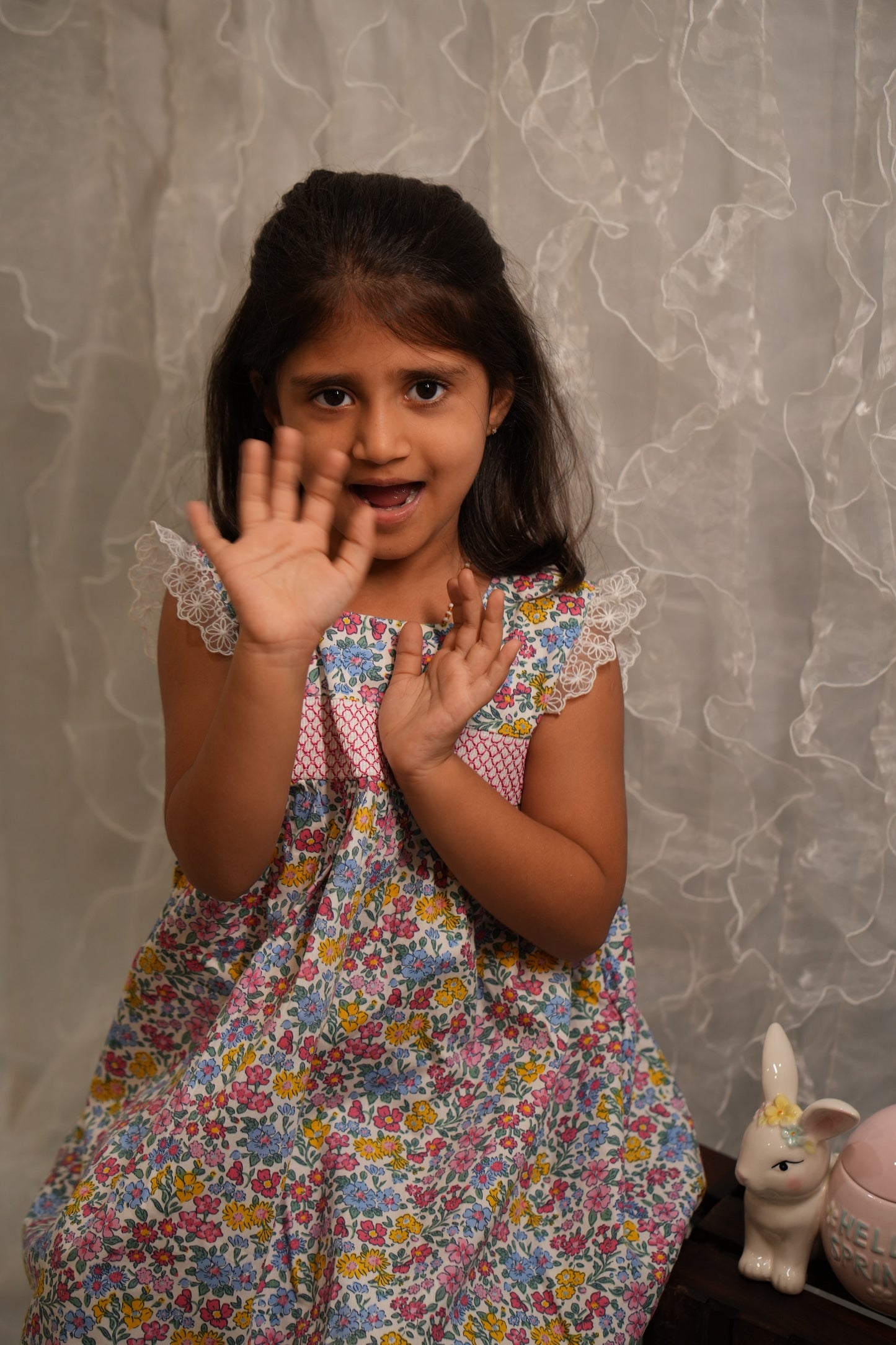 Cheerful floral cotton smocked dress