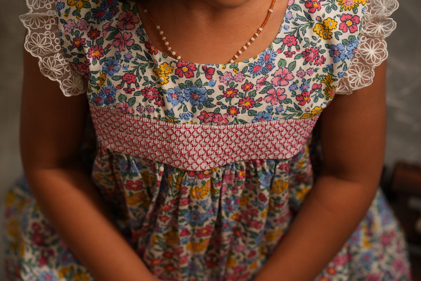 Cheerful floral cotton smocked dress