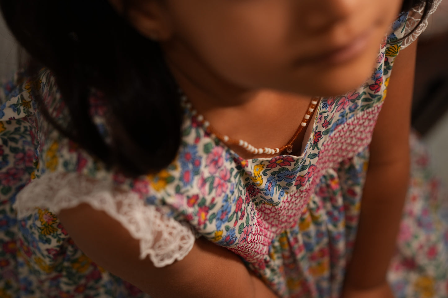 Cheerful floral cotton smocked dress