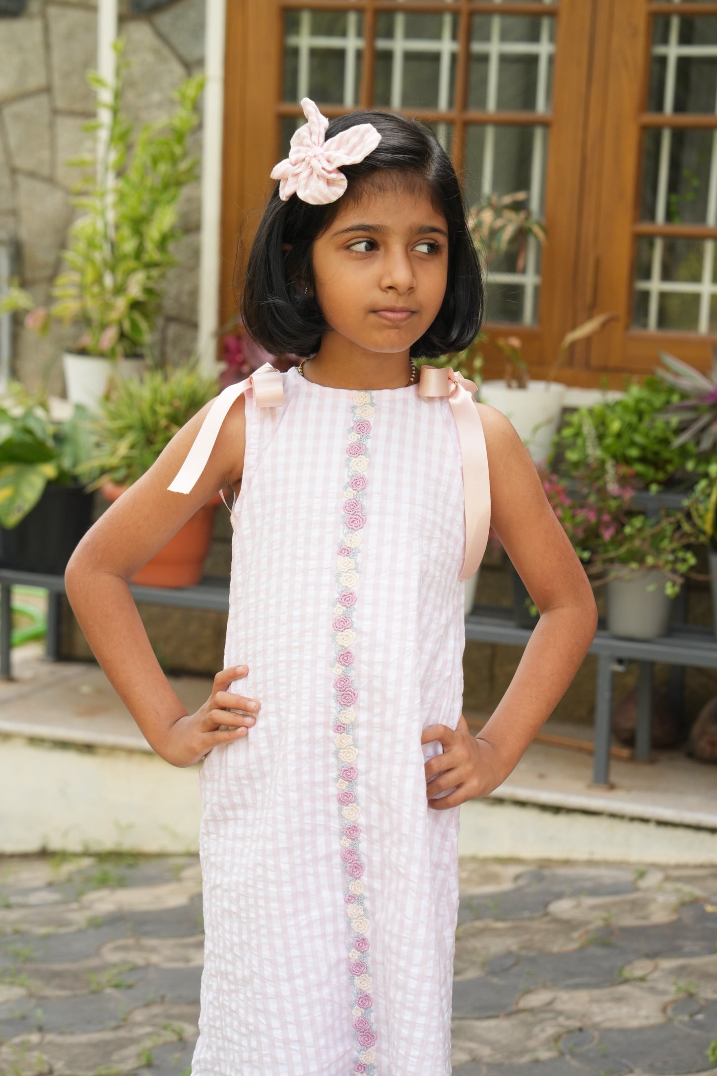 🌸 Pastel Rose Garden Gingham Dress