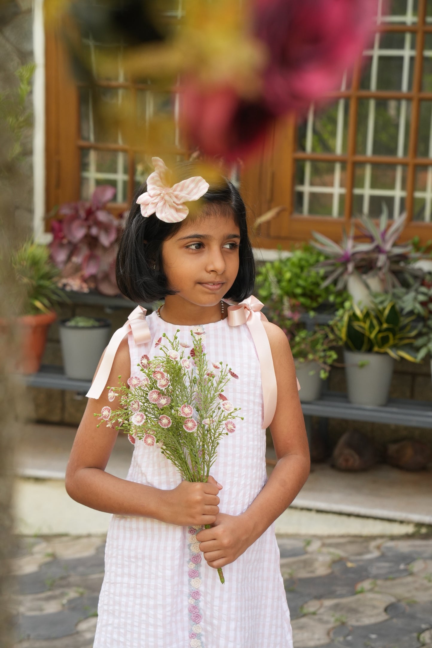 🌸 Pastel Rose Garden Gingham Dress