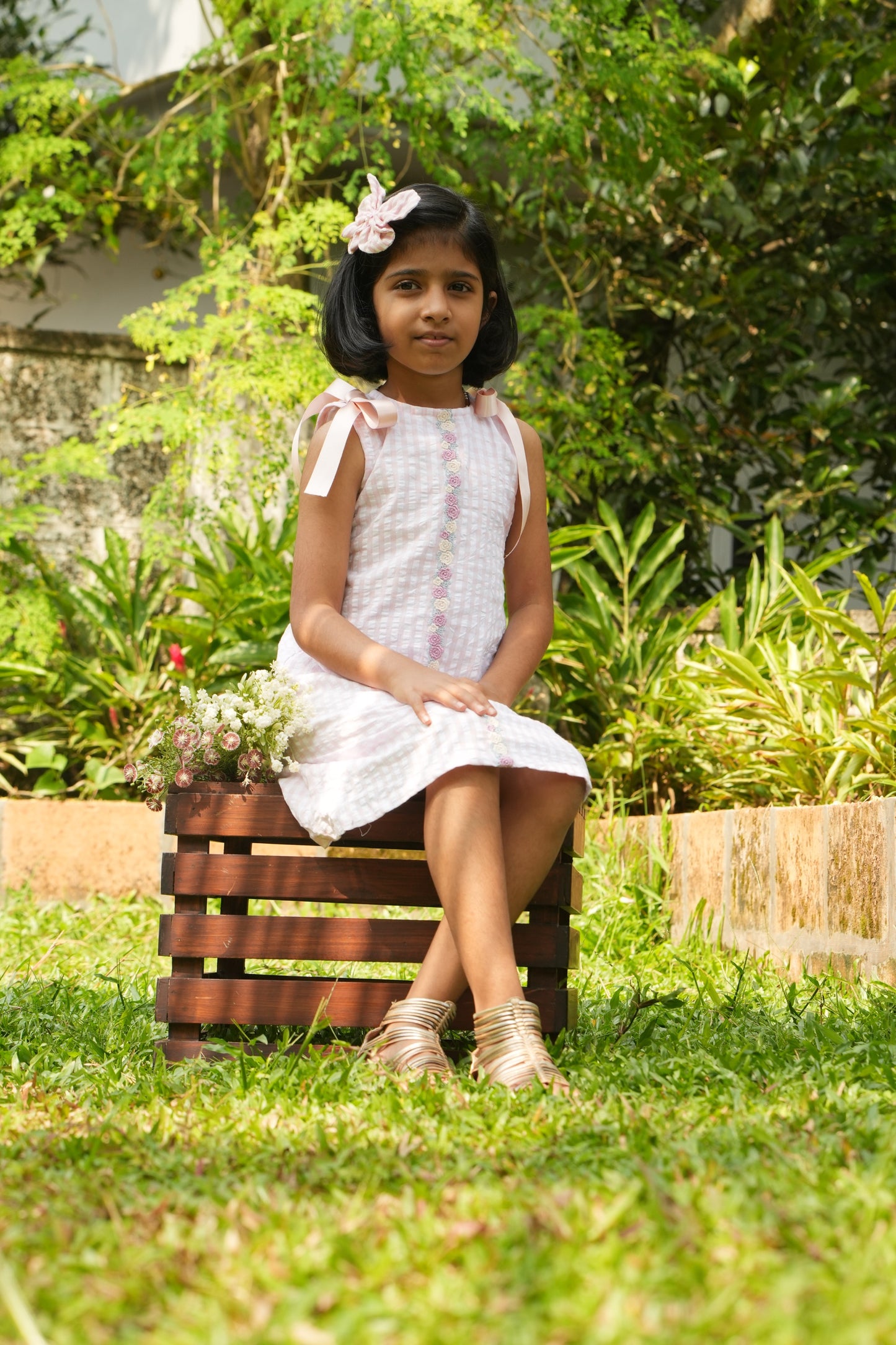🌸 Pastel Rose Garden Gingham Dress