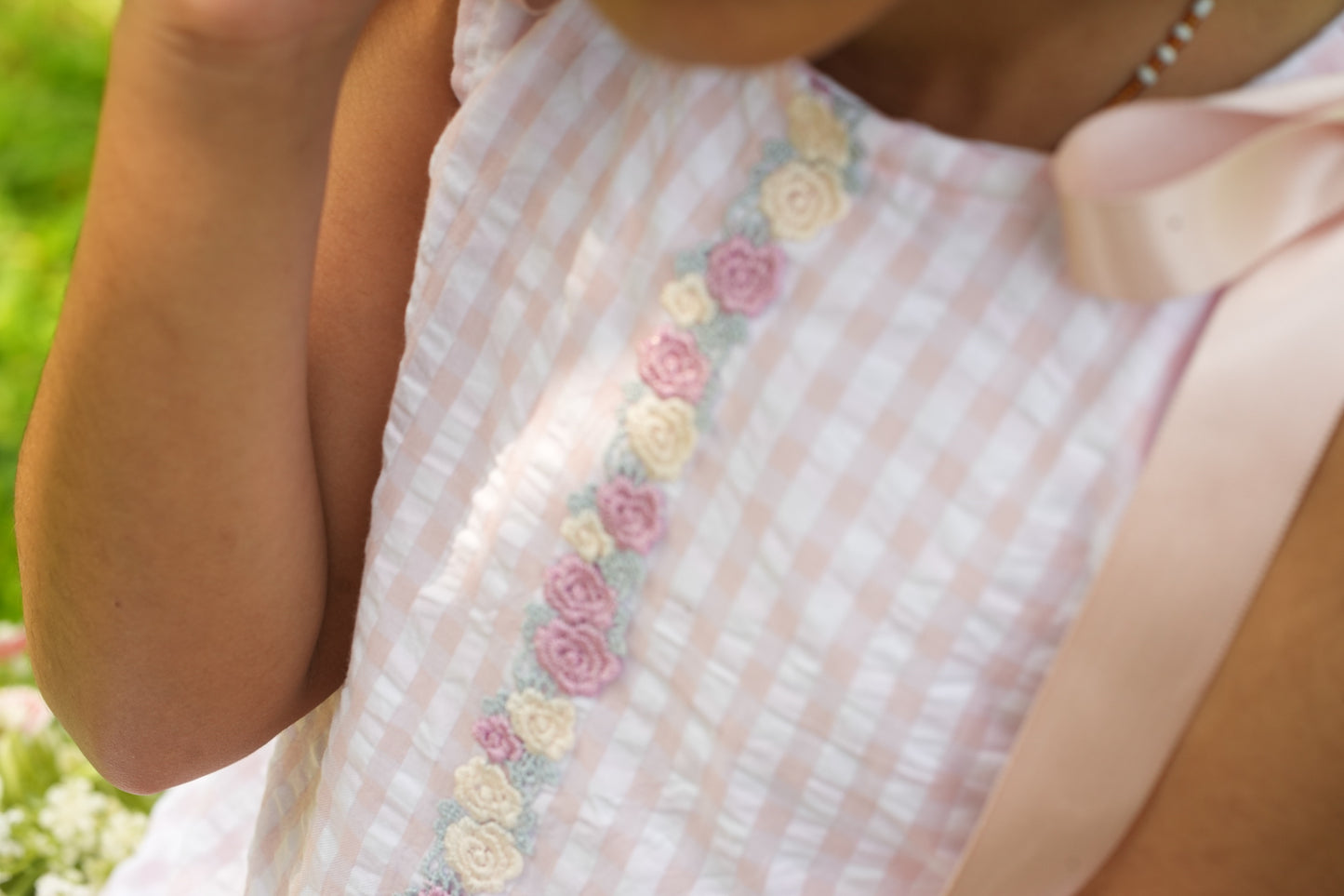 🌸 Pastel Rose Garden Gingham Dress