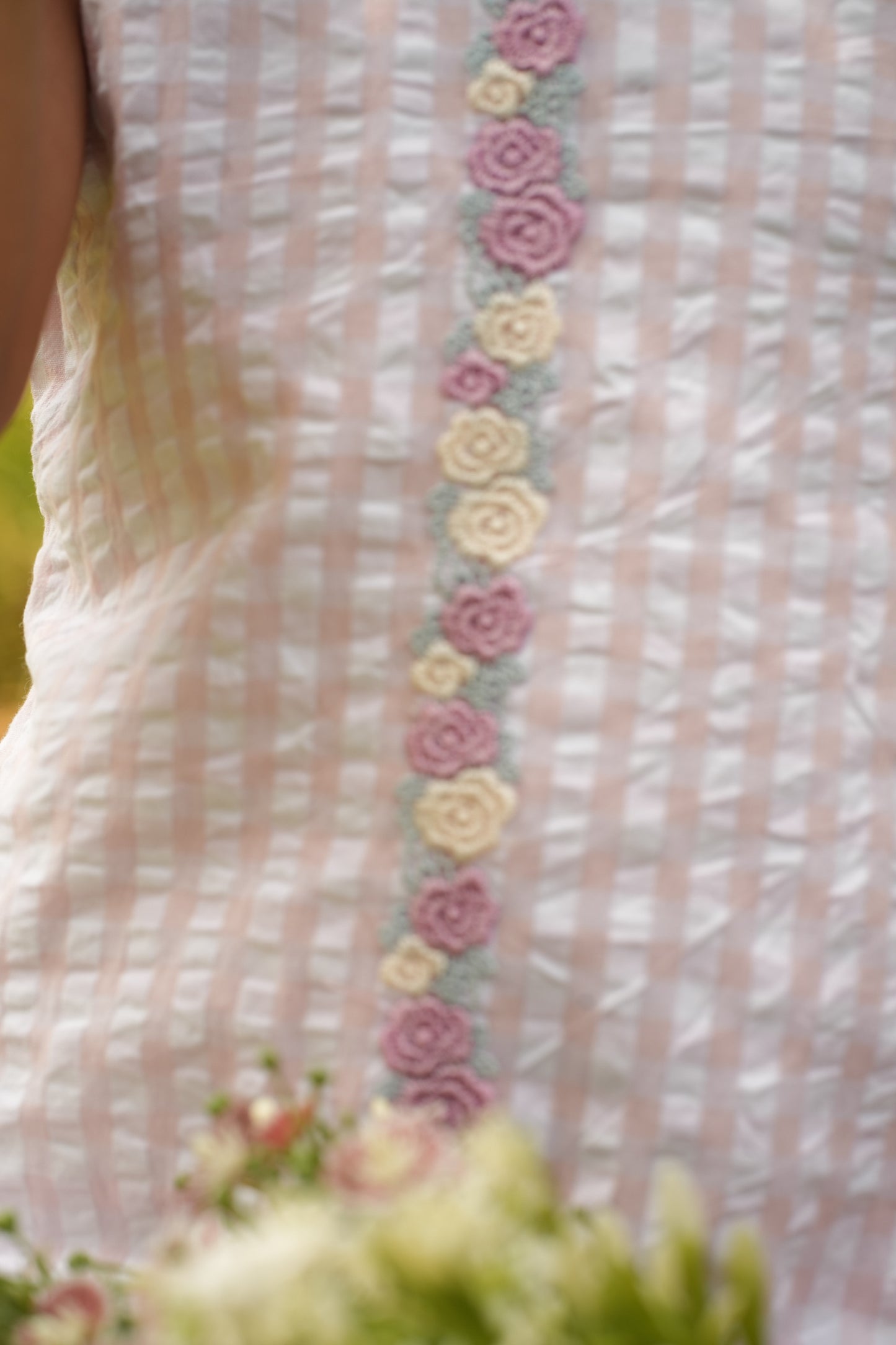 🌸 Pastel Rose Garden Gingham Dress