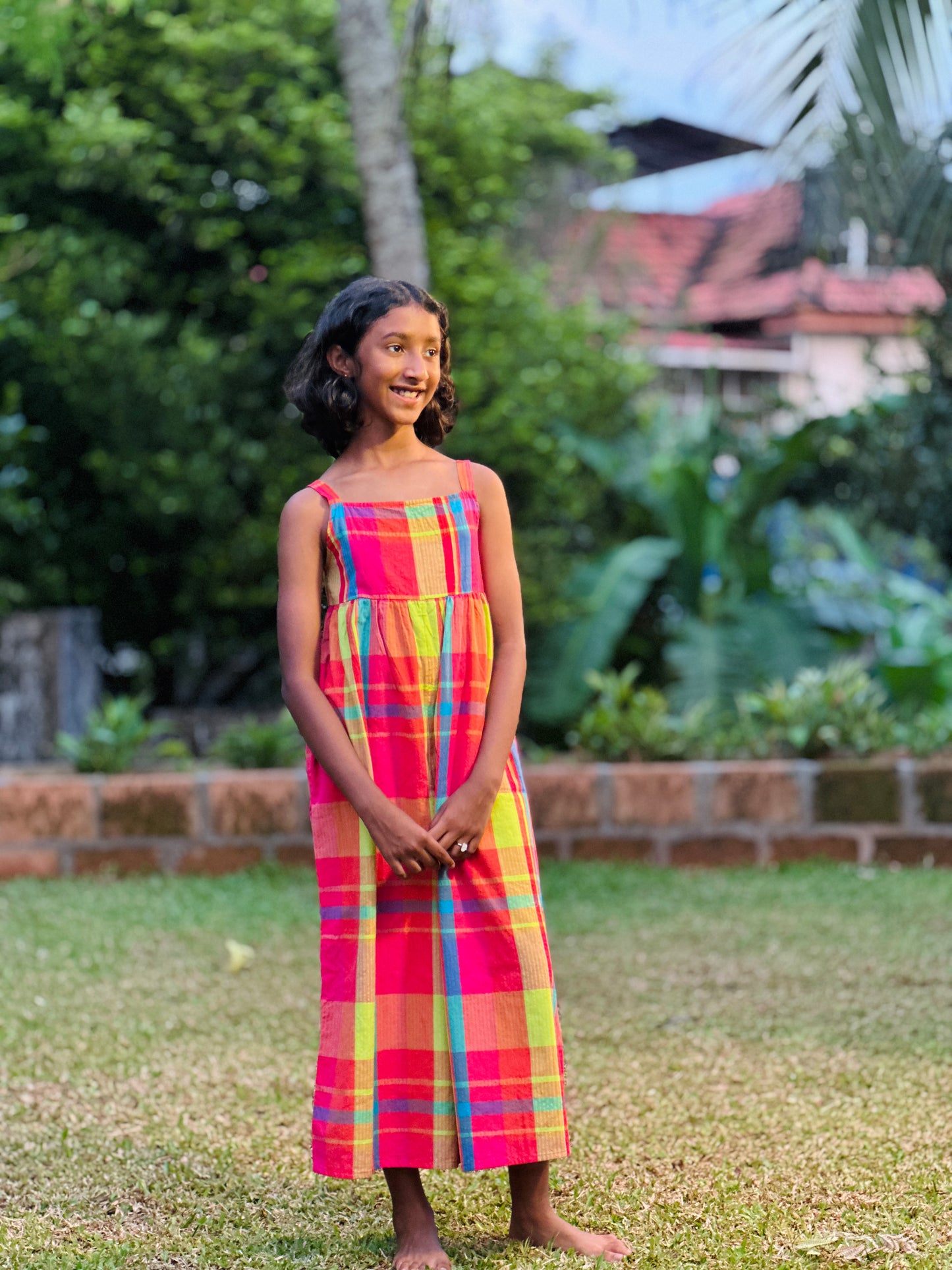 Rainbow Check Smocked Cotton Jumpsuit